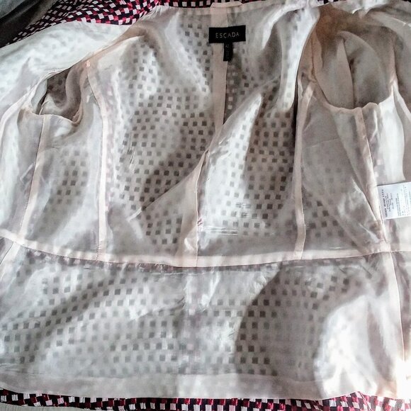 Escada Convertible Collar Metallic Check Print Peplum Blazer - Picture 5 of 9